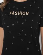defox Tricou negru din Bumbac cu Strassuri și cu Imprimeu Nalanielle