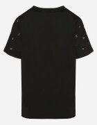 defox Tricou negru din Bumbac cu Strassuri și cu Imprimeu Nalanielle