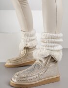 diamantique Ghete de zăpadă aurii slip-on cu blană și luciu metalic Vetirena