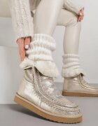 diamantique Ghete de zăpadă aurii slip-on cu blană și luciu metalic Vetirena