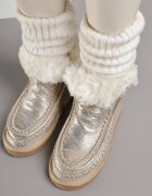 diamantique Ghete de zăpadă aurii slip-on cu blană și luciu metalic Vetirena