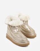 diamantique Ghete de zăpadă aurii slip-on cu blană și luciu metalic Vetirena
