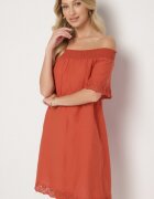 Eight2Nine Rochie Portocalie Din Bumbac Spaniolă Cu Decorațiuni Ajurate Filissa