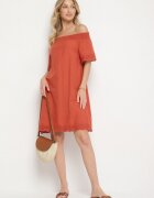 Eight2Nine Rochie Portocalie Din Bumbac Spaniolă Cu Decorațiuni Ajurate Filissa