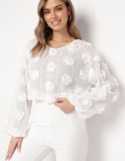 elsa.m by may Bluză Albă Ajurată cu flori și perle Zarora