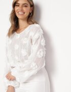 elsa.m by may Bluză Albă Ajurată cu flori și perle Zarora