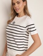 elsa.m by may Bluză Albă cu dungi din Viscoză cu mânecă scurtă și decorată cu mărgele Odysey