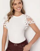 elsa.m by may Bluză Albă cu Mânecă Scurtă din Tul Yelenol