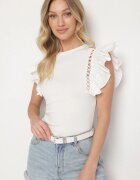 elsa.m by may Bluză Albă cu Volane și Model Ajurat Izemira