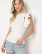 elsa.m by may Bluză Albă cu Volane și Model Ajurat Izemira