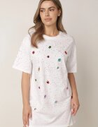 elsa.m by may Bluză Albă din Bumbac Decorată cu Zirconii și Cristale Leonea
