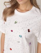elsa.m by may Bluză Albă din Bumbac Decorată cu Zirconii și Cristale Leonea