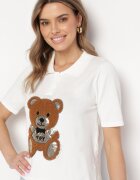 elsa.m by may Bluză Albă din Vâscoză cu Aplicație în Formă de Ursuleț cu Paiete Stivenna