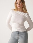 elsa.m by may Bluză Albă din Viscoză cu Mânecă Lungă și Decolteu Tip Barcă Gelmiria