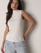 elsa.m by may Bluză Albă Netedă Fără Mâneci cu Guler Semi-înalt Nedivra