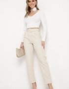elsa.m by may Bluză Albă Scurtă din Tricot Reiat cu Floare Legată la Gât Invicala