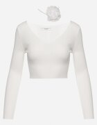 elsa.m by may Bluză Albă Scurtă din Tricot Reiat cu Floare Legată la Gât Invicala