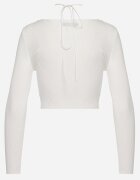 elsa.m by may Bluză Albă Scurtă din Tricot Reiat cu Floare Legată la Gât Invicala