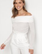 elsa.m by may Bluză Albă Striată din Viscoză și decolteu tip Carmen Evelfia