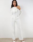 elsa.m by may Bluză Asimetrică Albă din viscoză reiată cu floare decorativă Badian