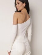 elsa.m by may Bluză Asimetrică Albă din viscoză reiată cu floare decorativă Badian
