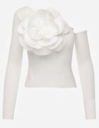 elsa.m by may Bluză Asimetrică Albă din viscoză reiată cu floare decorativă Badian