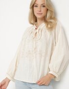 elsa.m by may Bluză Bej din Bumbac Ornată cu Legătură și Broderii Selvivia