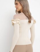 elsa.m by may Bluză bej din tricot reiat cu plasă și volane Theodosene