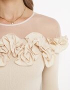 elsa.m by may Bluză bej din tricot reiat cu plasă și volane Theodosene