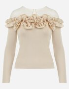 elsa.m by may Bluză bej din tricot reiat cu plasă și volane Theodosene