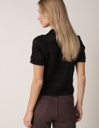 elsa.m by may Bluză Croșetată Neagră din Viscoză cu Nasturi și Guler Calime