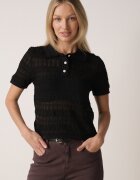 elsa.m by may Bluză Croșetată Neagră din Viscoză cu Nasturi și Guler Calime