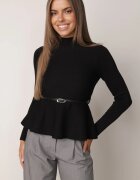 elsa.m by may Bluză cu curea bogată în vâscoză cu croială ajustată cu peplum și cu guler înalt Ruleva Neagră
