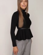 elsa.m by may Bluză cu curea bogată în vâscoză cu croială ajustată cu peplum și cu guler înalt Ruleva Neagră