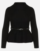 elsa.m by may Bluză cu curea bogată în vâscoză cu croială ajustată cu peplum și cu guler înalt Ruleva Neagră