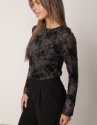 elsa.m by may Bluză din plasă cu bumbac cu flori din velur Tasgarila Neagră