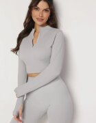 elsa.m by may Bluză gri deschis cu fermoar cu decupaj la tivul elastic Aisllain