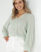 elsa.m by may Bluză mint cu fir metalic și inserție dantelă Cinoute