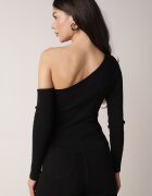 elsa.m by may Bluză neagră asimetrică din viscoză reiată cu floare decorativă Badian