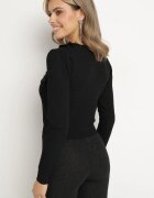 elsa.m by may Bluză neagră Cardigan cu nasturi cu bijuterii și volane Velikome