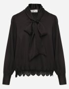 elsa.m by may Bluză Neagră cu broderie ajurată și șnur la decolteu Halawena