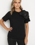 elsa.m by may Bluză Neagră de Bumbac cu Aplicație Florală și Zirconii Quavia