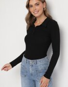 elsa.m by may Bluză Neagră Din bumbac Reiată cu Gulere și Nasturi Aneses