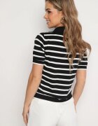 elsa.m by may Bluză Neagră Din Vâscoză Polo Tricotată Cu Dungi Cu Guler Eliltia