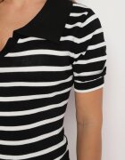 elsa.m by may Bluză Neagră Din Vâscoză Polo Tricotată Cu Dungi Cu Guler Eliltia