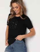 elsa.m by may Bluză neagră din viscoză cu aplicație decorată cu paiete și cristale Ledgia