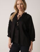 elsa.m by may Bluză Neagră Rustică din Tencel Decorată cu Șiret Dantelă și Mărgele Sachi