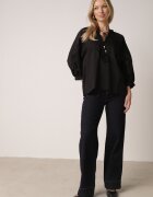 elsa.m by may Bluză Neagră Rustică din Tencel Decorată cu Șiret Dantelă și Mărgele Sachi