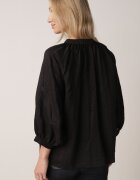 elsa.m by may Bluză Neagră Rustică din Tencel Decorată cu Șiret Dantelă și Mărgele Sachi