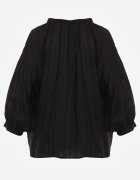 elsa.m by may Bluză Neagră Rustică din Tencel Decorată cu Șiret Dantelă și Mărgele Sachi